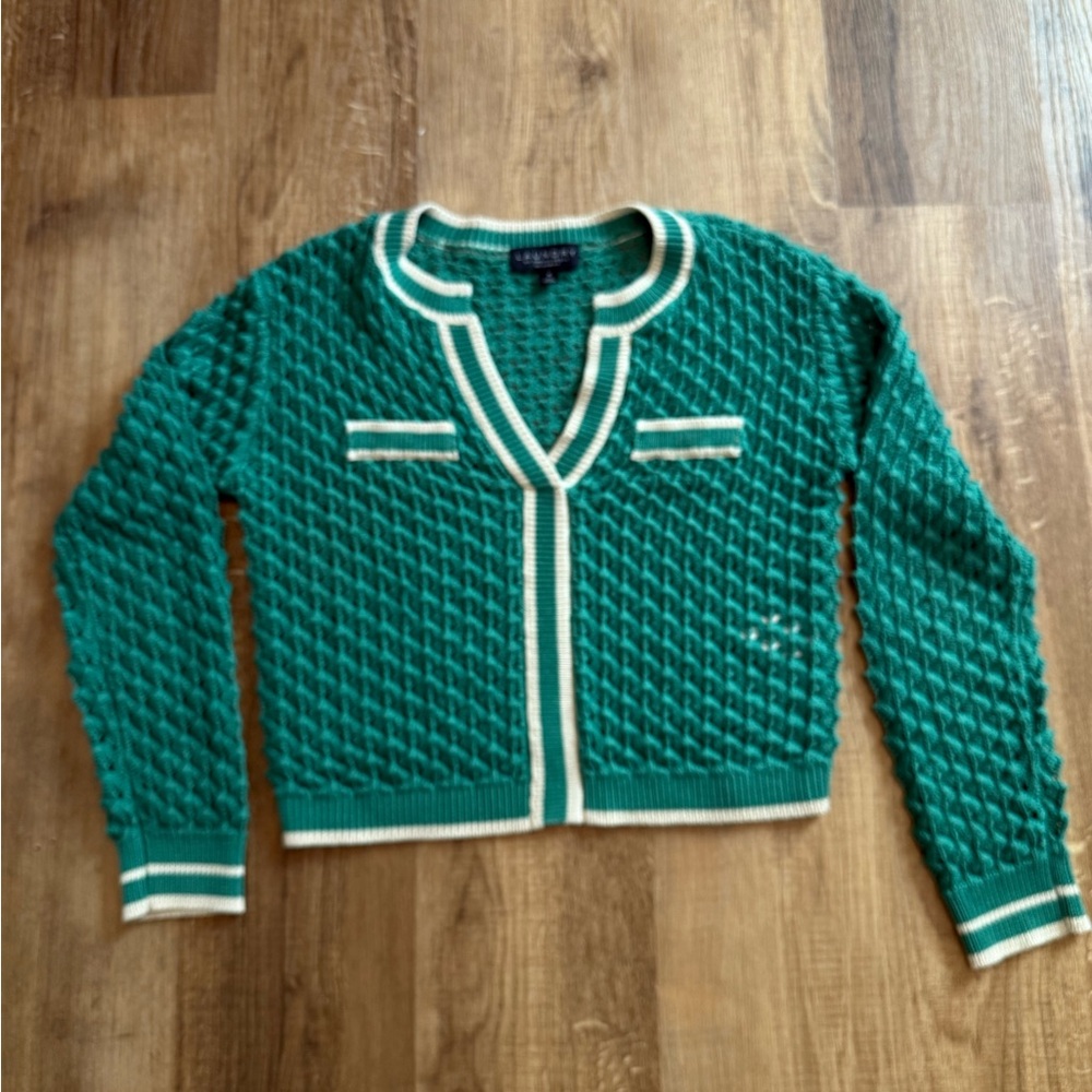 Laundry By Shelli Segal Teal Textured Cardigan